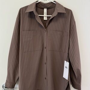 ALO Yoga Taupe Striped Shirt